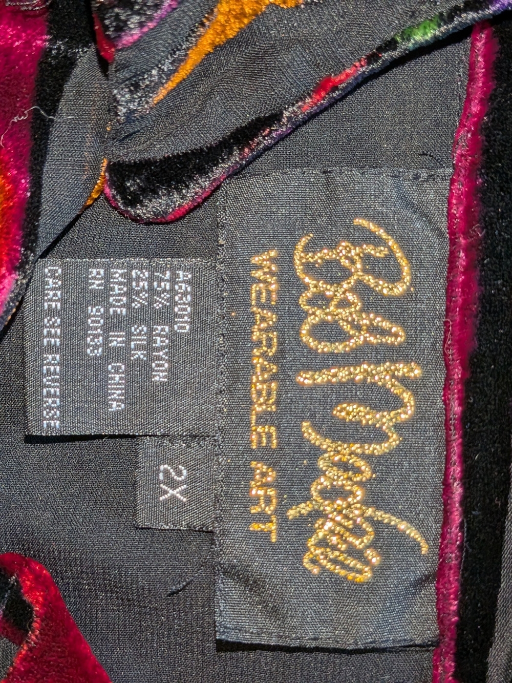 Bob Mackie Wearable Art Velvet Burnout Blouse 2X - Picture 4 of 4